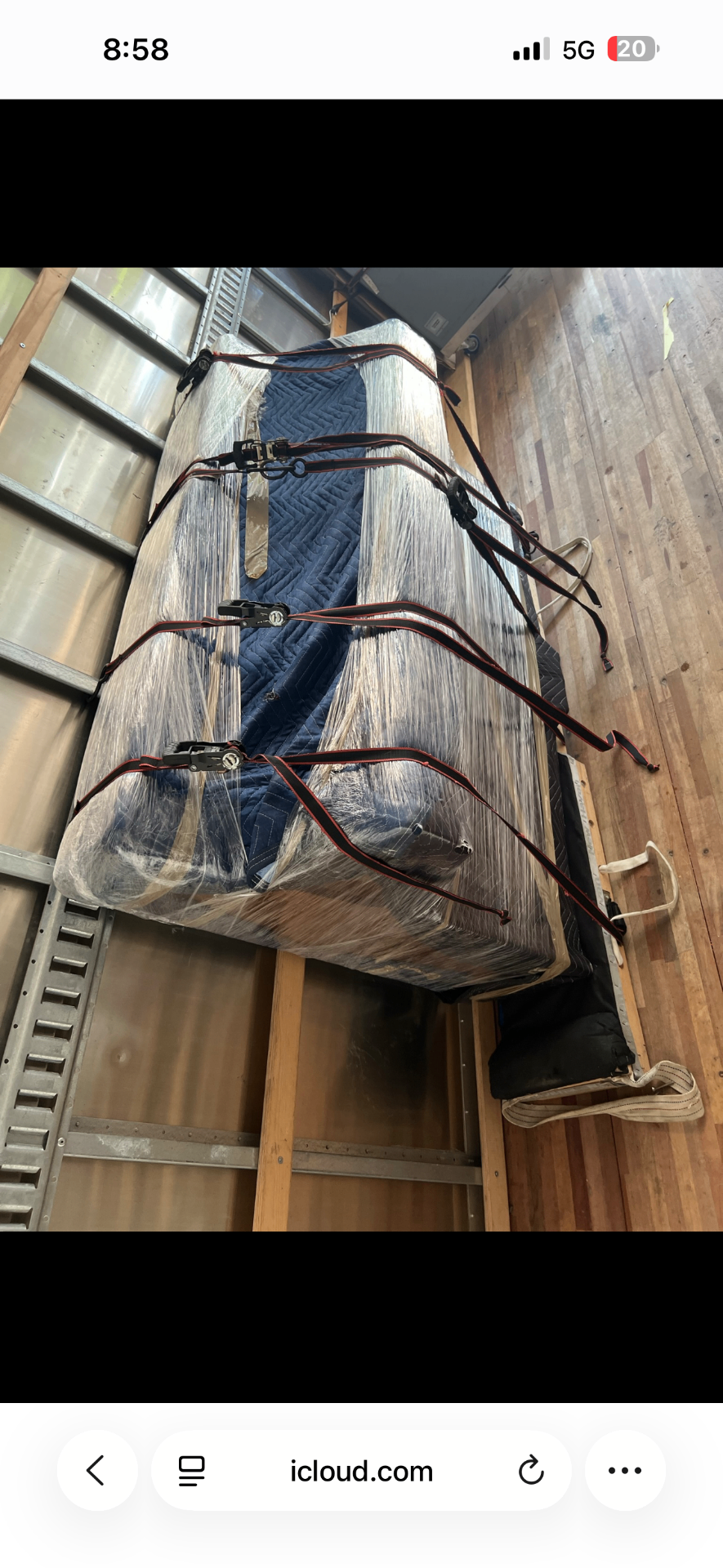 Mattress wrapped, padded & strapped for transit